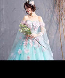 Princess Lace 3D Flower Quinceanera Dress With Cape
