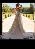 High Split Satin V-Neck A Line Wedding Dress