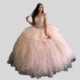 Off-Shoulder Sparkly Organza Quinceanera Gown