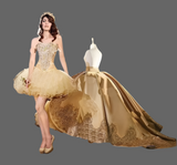 Elegant Gold Applique Ball Gown Dresses