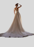 High Split Satin V-Neck A Line Wedding Dress
