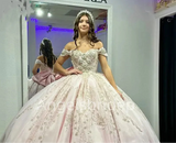 Pink Ball Gown with Lace Appliques