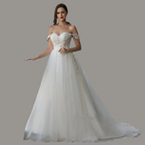 Sweetheart Off The Shoulder Lace Appliques A Line Wedding Dress