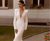 Elegant Deep V-Neck Floor Length Mermaid Wedding Dress