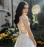 Exquisite Sleeveless V-Neck Lace Appliques A Line Wedding Dress