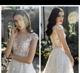 Exquisite Sleeveless V-Neck Lace Appliques A Line Wedding Dress