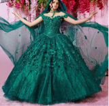 Lace Applique Floor Length Quinceanera Dress With Cape