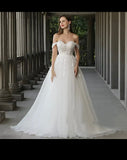 Sweetheart Off The Shoulder Lace Appliques A Line Wedding Dress