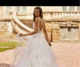 Exquisite Tiered Lace Appliques V-Neck A Line Wedding Dress