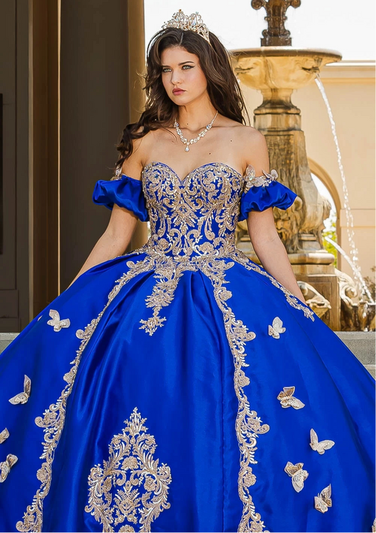 Butterfly Applique Beaded Sweet 16 Quinceanera Ball Gown