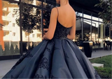 Black Lace Applique A-Line Evening Dress