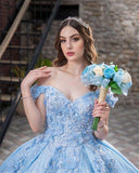 Shiny Blue Sequin Off-Shoulder Ball Gown
