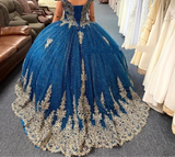 Shiny Blue Glitter Quinceañera Dress