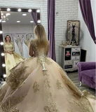 Champagne Gold Lace Princess Quinceanera Dress