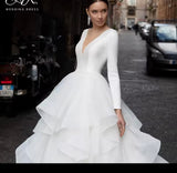 Gorgeous V-Neck Backless Tiered Pleat A Line Wedding Dress