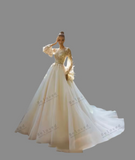Gorgeous Feather Decorate Robes Full Sleeves A Line Wedding Dress