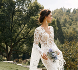 Vintage Long Flare Sleeves Floor Length Mermaid Wedding Dress