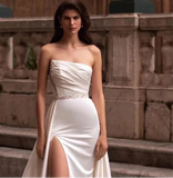 Gorgeous Side High Split Plate Satin Mermaid Wedding Dress