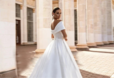 Elegant Off The Shoulder V-Neck Satin A Line Wedding Dress