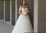 Sweetheart Off The Shoulder Lace Appliques A Line Wedding Dress