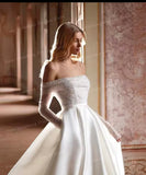 Glitter A-Line Wedding Dress with Long Sleeves