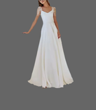 Vintage Satin Lace Appliques Floor Length A Line Wedding Dress