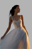 Elegant Sleeveless Side Slit A Line Wedding Dress