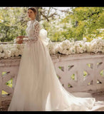 Vintage Long Sleeves High Neck A Line Wedding Dress