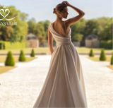 High Split Satin V-Neck A Line Wedding Dress