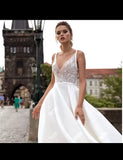 Charming V-Neck Sleeveless Satin A Line Wedding Dress
