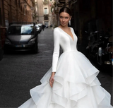 Gorgeous V-Neck Backless Tiered Pleat A Line Wedding Dress
