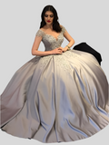 Gray Beaded Quinceañera Princess Gown
