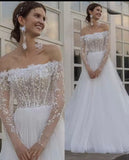 Classic Lace Appliques Off The Shoulder A Line Wedding Dress
