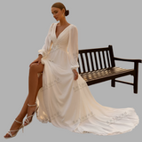 Elegant Satin V-Neck Backless A Line wedding dress