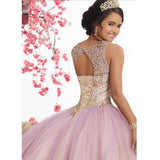 Pink Tulle Beaded Quinceanera Gown