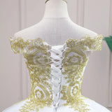 Champagne Lace Off-Shoulder Formal Gown