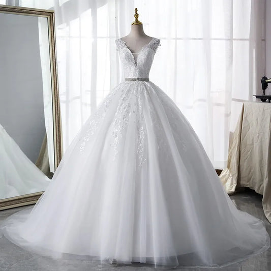 Lace Classic V-neck Elegant Princess A-Line Wedding Dress SET ONE