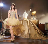 Elegant Gold Applique Ball Gown Dresses