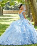 Light Blue Floral Quinceañera Dress