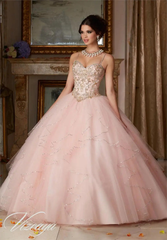 Organza Crystals Beaded Ruffles Formal Gown, Quinceanera Dress