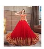 Champagne Lace Off-Shoulder Ball Gown