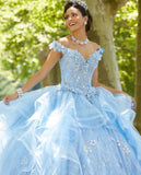 Light Blue Floral Quinceañera Dress