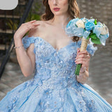Shiny Blue Sequin Off-Shoulder Ball Gown
