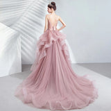Pink Flower Backless Qipao Dress