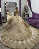 Champagne Gold Lace Princess Quinceanera Dress