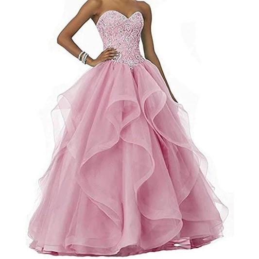 Pink Ruffled Tulle Formal Dress