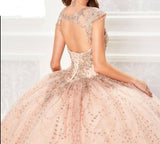 Cap Sleeve Tulle Ball Gown with Beading