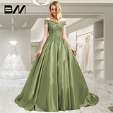 Off Shoulder Satin Prom Dress