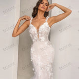 Classic Lace Appliques Spaghetti Straps Mermaid Wedding Dress