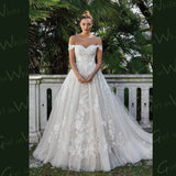 Off-Shoulder with Flower Appliques Mermaid Wedding Dress